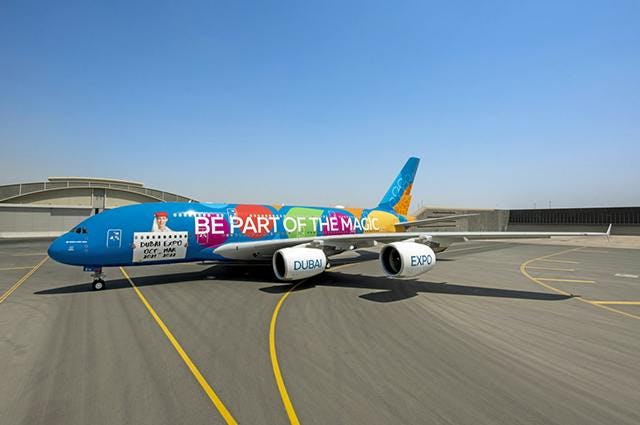 Emirates A380 in Expo 2020 Livery
