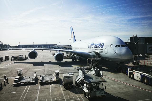 Lufthansa A380 at the gate
